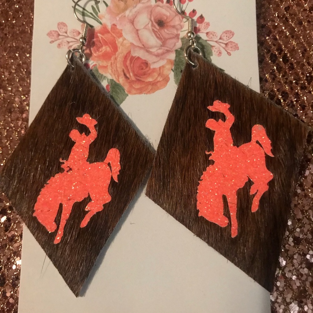 Cowhide bronc earrings